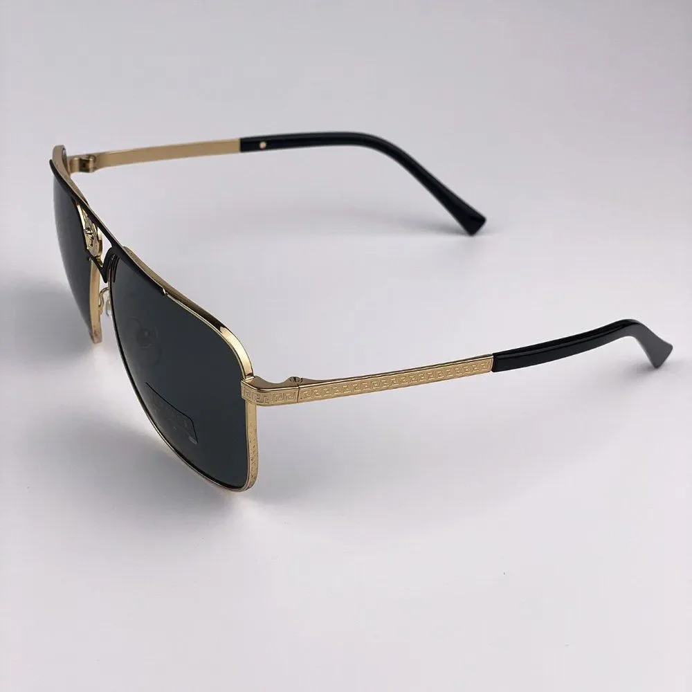 Versace VE2238 143687 Sunglasses Gold Black Gray Rectangle Metal Men